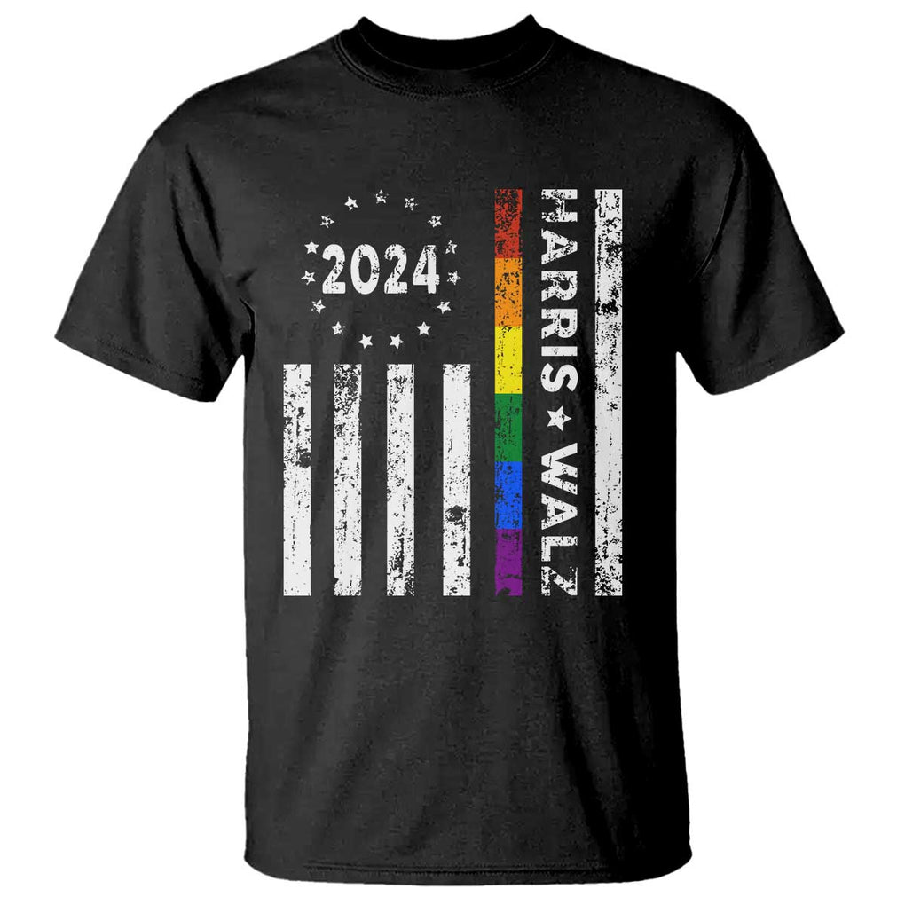 Harris Walz 2024 T Shirt Kamala 47th President American Flag TS09 Black Print Your Wear