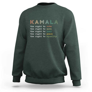 Harris Supporter Sweatshirt The Right To Vote Love Read Peace Equality Kamala LGBT Support TS09 Dark Forest Green Print Your Wear