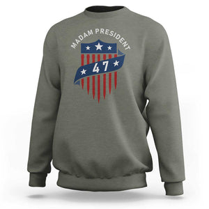 Harris Supporter Sweatshirt Madam President 47 Kamala 2024 TS09 Military Green Print Your Wear