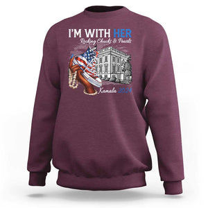 I'm With Her Kamala 2024 Sweatshirt Rocking Chucks And Pearls Harris Supporter TS09 Maroon Print Your Wear