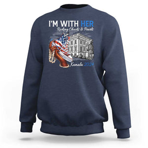 I'm With Her Kamala 2024 Sweatshirt Rocking Chucks And Pearls Harris Supporter TS09 Navy Print Your Wear