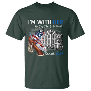 I'm With Her Kamala 2024 T Shirt Rocking Chucks And Pearls Harris Supporter TS09 Dark Forest Green Print Your Wear