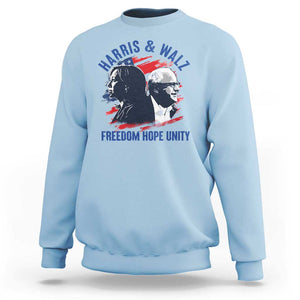 Harris Walz 2024 Sweatshirt Freedom Hope Unity Kamala Suppoerter TS09 Light Blue Print Your Wear