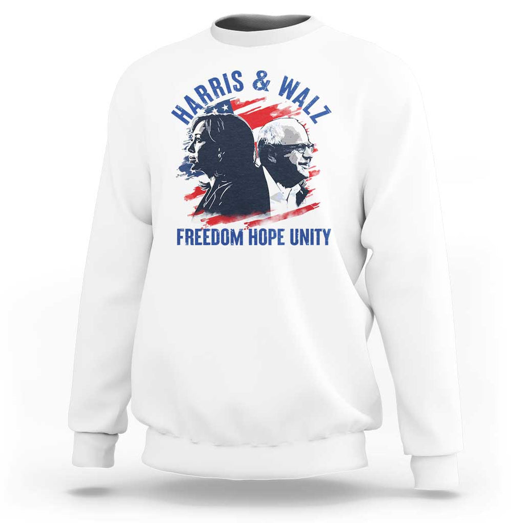 Harris Walz 2024 Sweatshirt Freedom Hope Unity Kamala Suppoerter TS09 White Print Your Wear