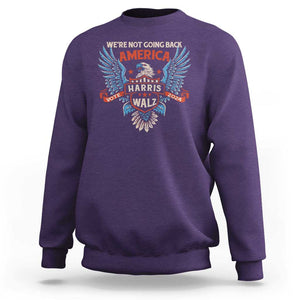 Harris Walz 2024 Sweatshirt America Eagle We're Not Going Back Kamala Support TS09 Purple Print Your Wear