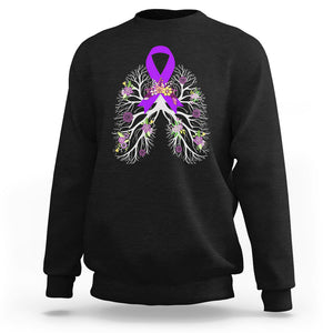 Just Breathe Purple Ribbon CF Cystic Fibrosis Awareness Sweatshirt TS09 Black Printyourwear