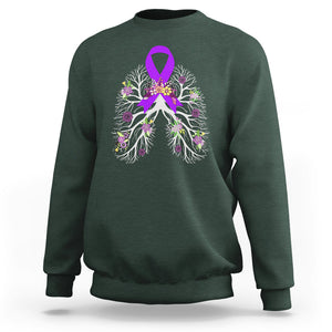 Just Breathe Purple Ribbon CF Cystic Fibrosis Awareness Sweatshirt TS09 Dark Forest Green Printyourwear