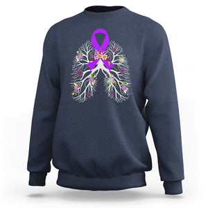 Just Breathe Purple Ribbon CF Cystic Fibrosis Awareness Sweatshirt TS09 Navy Printyourwear