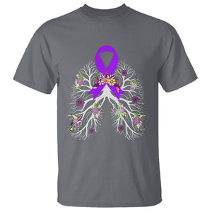 Just Breathe Purple Ribbon CF Cystic Fibrosis Awareness T Shirt TS09 Charcoal Printyourwear