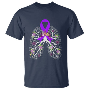 Just Breathe Purple Ribbon CF Cystic Fibrosis Awareness T Shirt TS09 Navy Printyourwear