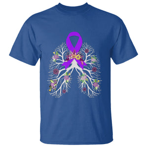 Just Breathe Purple Ribbon CF Cystic Fibrosis Awareness T Shirt TS09 Royal Blue Printyourwear