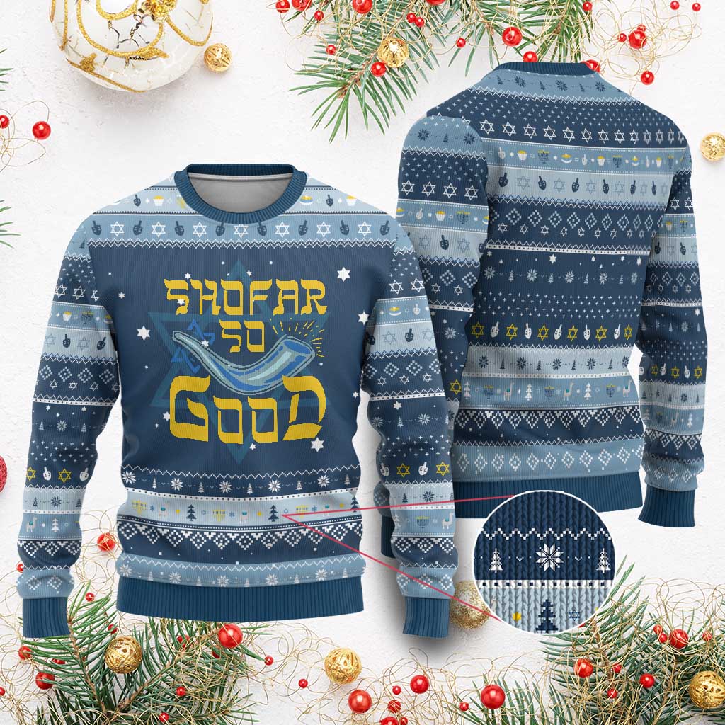 Rosh Hashanah Jewish Hanukkah Ugly Sweater Funny Shofar So Good TS09 Navy Light Blue Print Your Wear