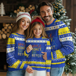 Rosh Hashanah Jewish Hanukkah Ugly Sweater Apple Honey Dip Repeat TS09 Royal Blue Gold Print Your Wear