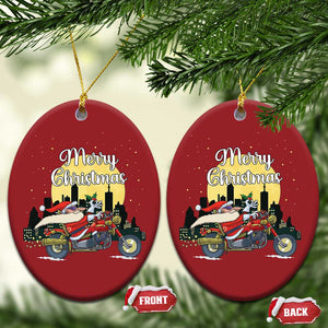 Funny Xmas Riding Christmas Ornament Santa Riding Motorcycle Biker TS09 Oval Red Print Your Wear