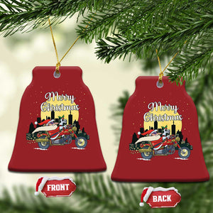 Funny Xmas Riding Christmas Ornament Santa Riding Motorcycle Biker TS09 Bell Flake Red Print Your Wear