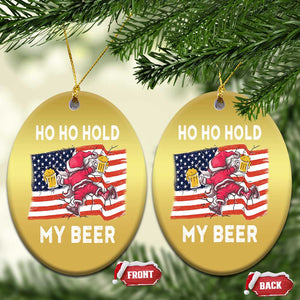 Xmas In Hawaii Christmas Ornament Ho Ho Hold My Beer Drunk Santa USA Flag TS09 Oval Gold Print Your Wear