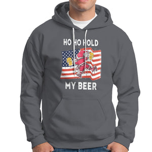 Funny Drunk Santa Christmas Hoodie Ho Ho Hold My Beer USA Flag TS09 Charcoal Printyourwear