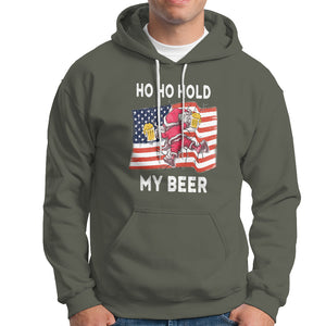 Funny Drunk Santa Christmas Hoodie Ho Ho Hold My Beer USA Flag TS09 Military Green Printyourwear