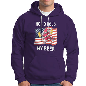 Funny Drunk Santa Christmas Hoodie Ho Ho Hold My Beer USA Flag TS09 Purple Printyourwear