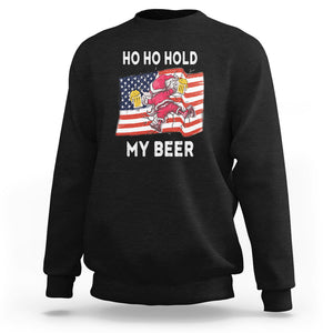 Funny Drunk Santa Christmas Sweatshirt Ho Ho Hold My Beer USA Flag TS09 Black Printyourwear