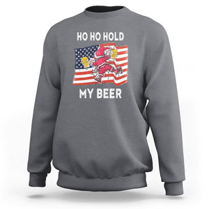 Funny Drunk Santa Christmas Sweatshirt Ho Ho Hold My Beer USA Flag TS09 Charcoal Printyourwear