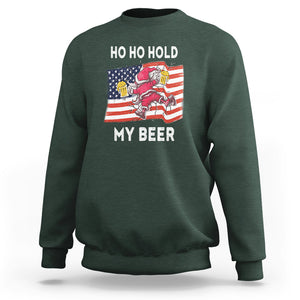 Funny Drunk Santa Christmas Sweatshirt Ho Ho Hold My Beer USA Flag TS09 Dark Forest Green Printyourwear