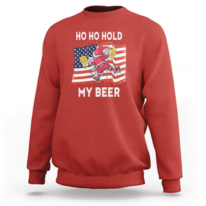 Funny Drunk Santa Christmas Sweatshirt Ho Ho Hold My Beer USA Flag TS09 Red Printyourwear