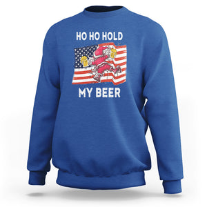 Funny Drunk Santa Christmas Sweatshirt Ho Ho Hold My Beer USA Flag TS09 Royal Blue Printyourwear