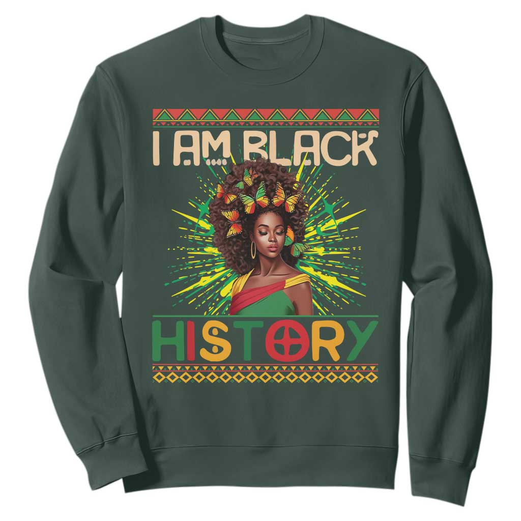 I Am Black History African American Women Pretty Butterfly Sweatshirt TS09 Dark Forest Green Printyourwear