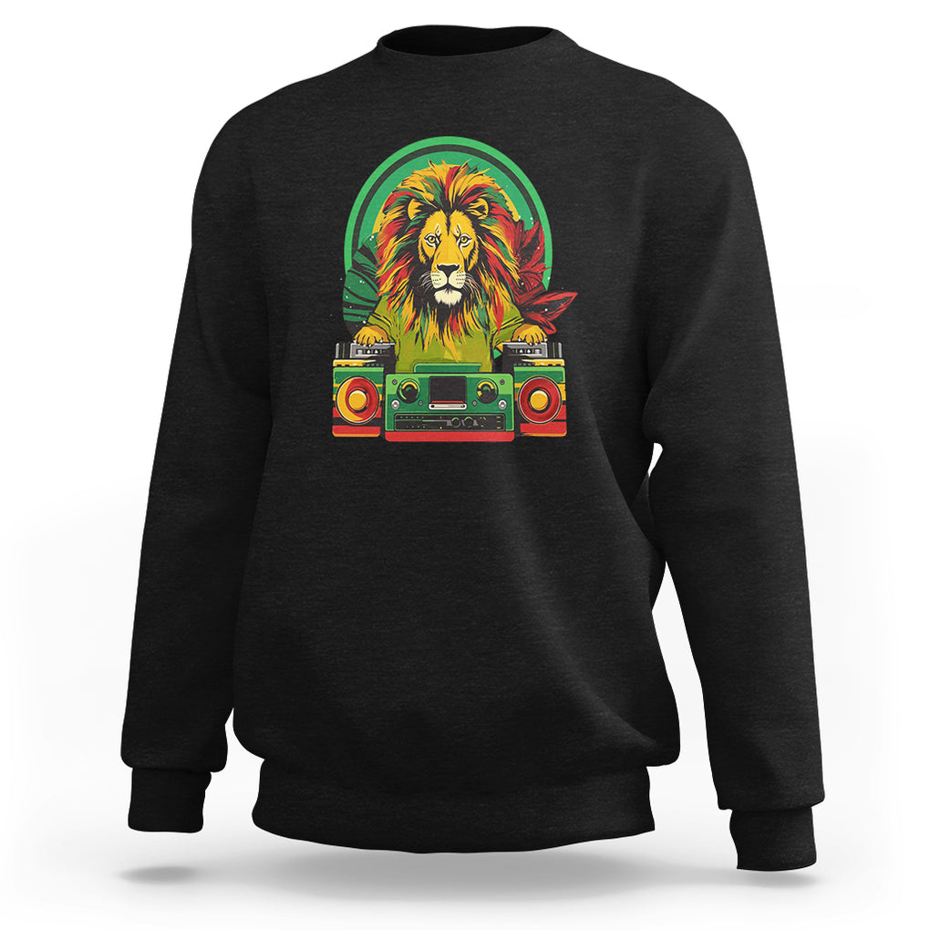 Rasta Reggae Music Headphones Jamaican Pride Lion Boombox Sweatshirt TS09 Black Printyourwear