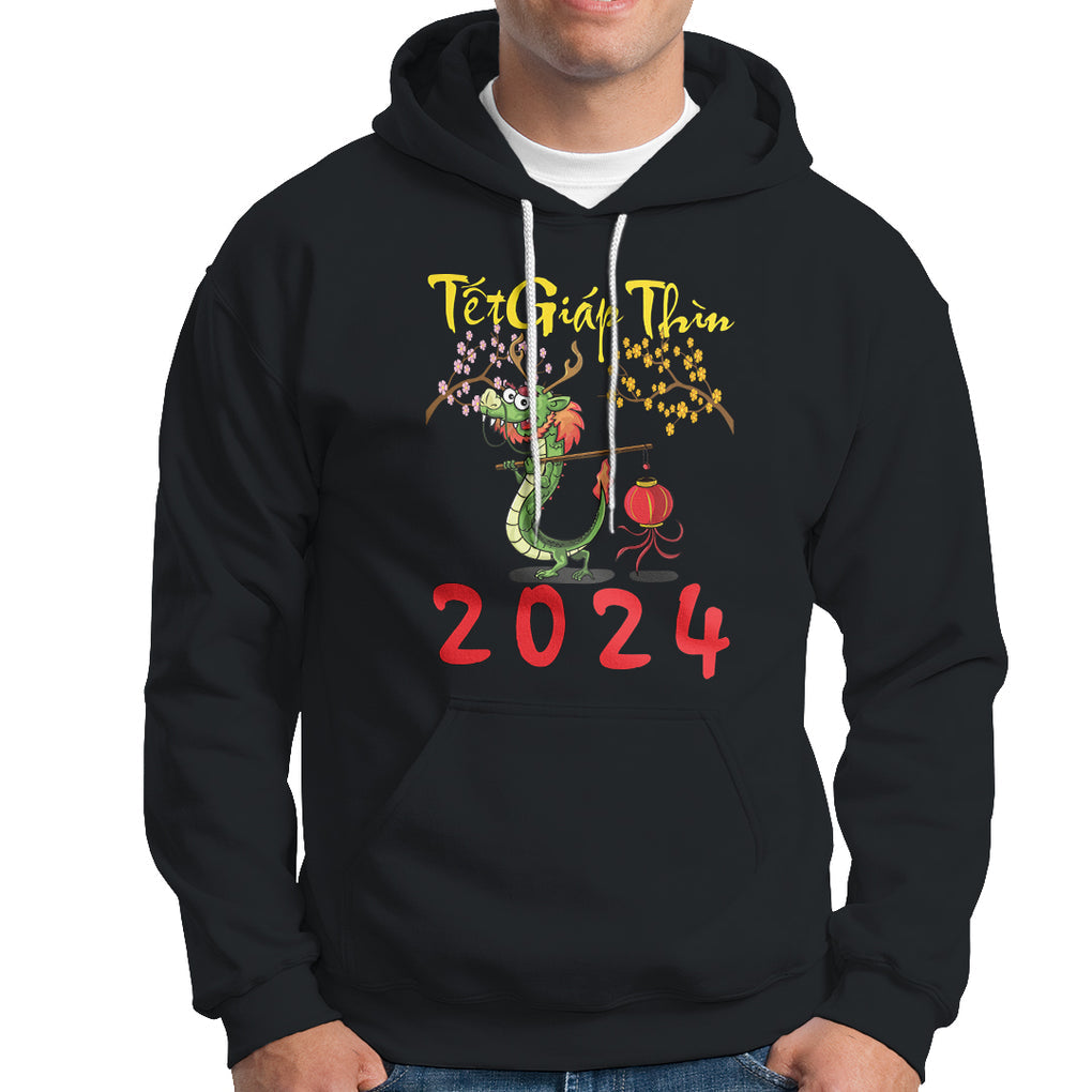 Vietnamese Lunar New Year Hoodie Tet Giap Thin Dragon Year 2024 Chuc Mung Nam Moi TS09 Black Printyourwear