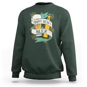 Happy New Beers Funny New Year Eve NYE Party Beer Lover Sweatshirt TS09 Dark Forest Green Printyourwear