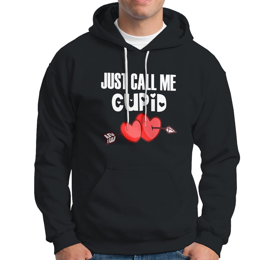 Valentine's Day Hoodie Just Call Me Cupid Retro Arrow Heart TS09 Black Printyourwear