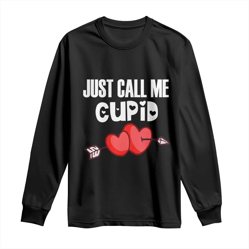 Valentine's Day Long Sleeve Shirt Just Call Me Cupid Retro Arrow Heart TS09 Black Print Your Wear