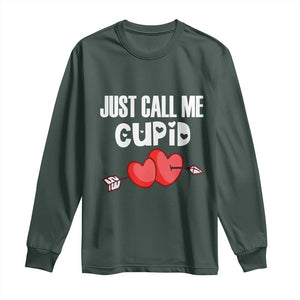 Valentine's Day Long Sleeve Shirt Just Call Me Cupid Retro Arrow Heart TS09 Dark Forest Green Print Your Wear