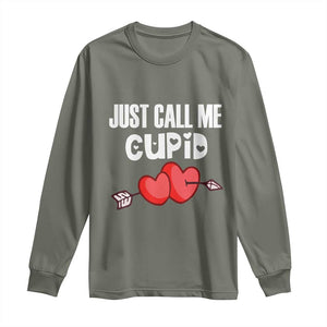 Valentine's Day Long Sleeve Shirt Just Call Me Cupid Retro Arrow Heart TS09 Military Green Print Your Wear