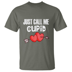 Valentine's Day T Shirt Just Call Me Cupid Retro Arrow Heart TS09 Military Green Printyourwear