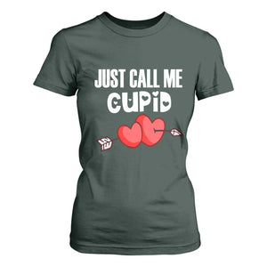 Valentine's Day T Shirt For Women Just Call Me Cupid Retro Arrow Heart TS09 Dark Forest Green Print Your Wear