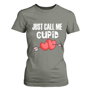 Valentine's Day T Shirt For Women Just Call Me Cupid Retro Arrow Heart TS09 Military Green Print Your Wear