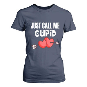 Valentine's Day T Shirt For Women Just Call Me Cupid Retro Arrow Heart TS09 Navy Print Your Wear