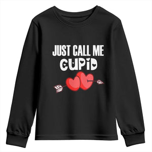 Valentine's Day Youth Sweatshirt Just Call Me Cupid Retro Arrow Heart TS09 Black Print Your Wear