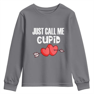 Valentine's Day Youth Sweatshirt Just Call Me Cupid Retro Arrow Heart TS09 Charcoal Print Your Wear