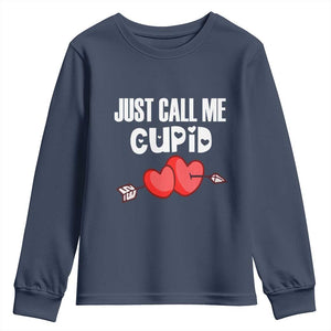 Valentine's Day Youth Sweatshirt Just Call Me Cupid Retro Arrow Heart TS09 Navy Print Your Wear