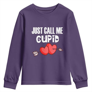 Valentine's Day Youth Sweatshirt Just Call Me Cupid Retro Arrow Heart TS09 Purple Print Your Wear