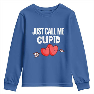 Valentine's Day Youth Sweatshirt Just Call Me Cupid Retro Arrow Heart TS09 Royal Blue Print Your Wear