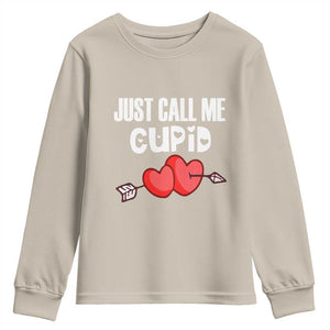 Valentine's Day Youth Sweatshirt Just Call Me Cupid Retro Arrow Heart TS09 Sand Print Your Wear