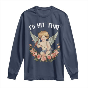 Valentine's Day Long Sleeve Shirt I'd Hit That Cupid Vintage Art Rose TS09 Navy Print Your Wear