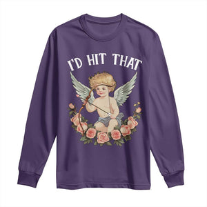 Valentine's Day Long Sleeve Shirt I'd Hit That Cupid Vintage Art Rose TS09 Purple Print Your Wear