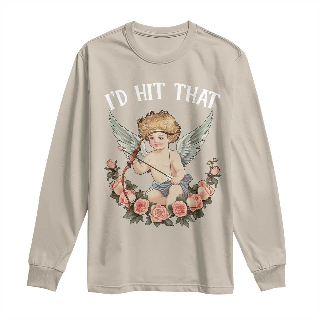Valentine's Day Long Sleeve Shirt I'd Hit That Cupid Vintage Art Rose TS09 Sand Print Your Wear
