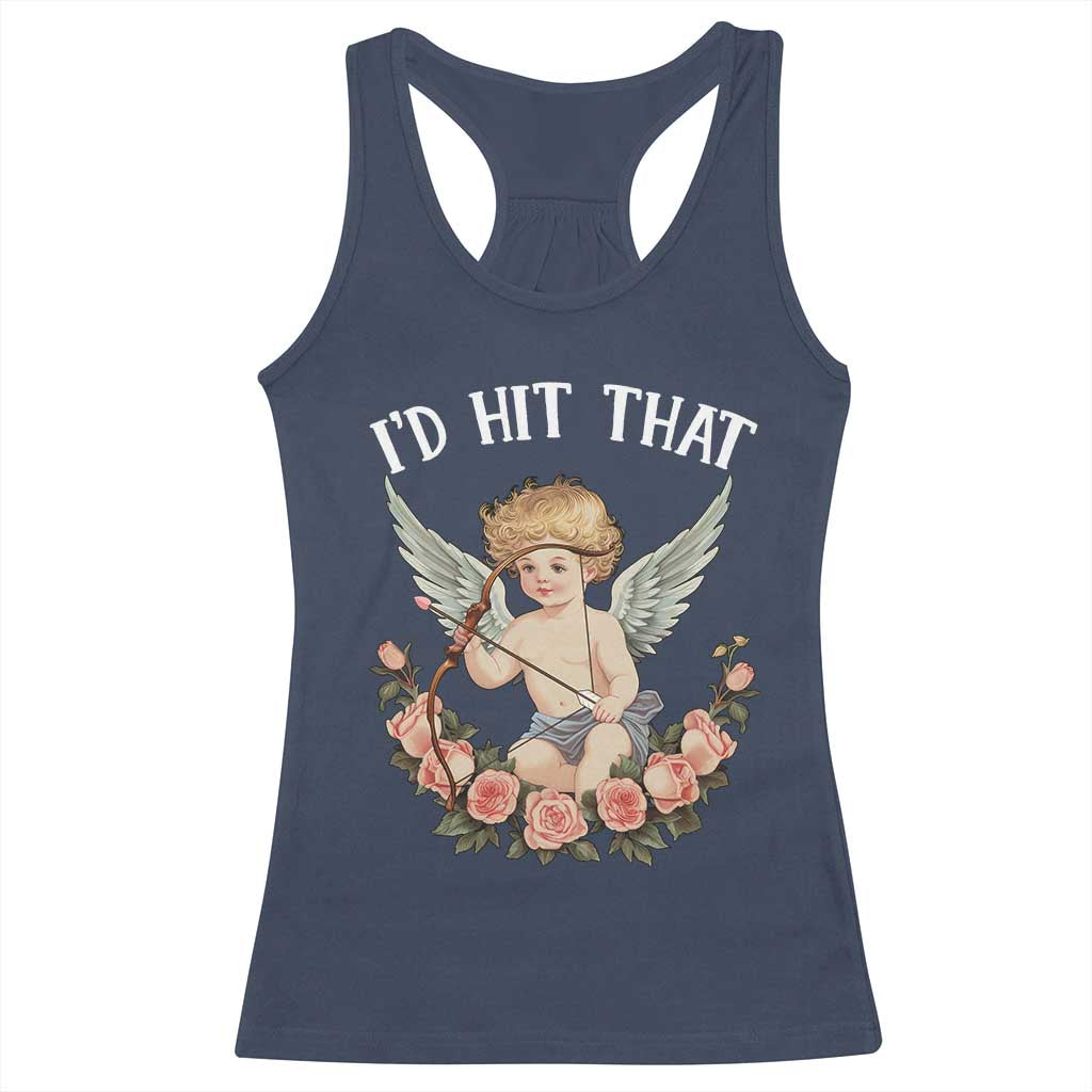Valentine's Day Racerback Tank Top I'd Hit That Cupid Vintage Art Rose TS09 Navy Print Your Wear